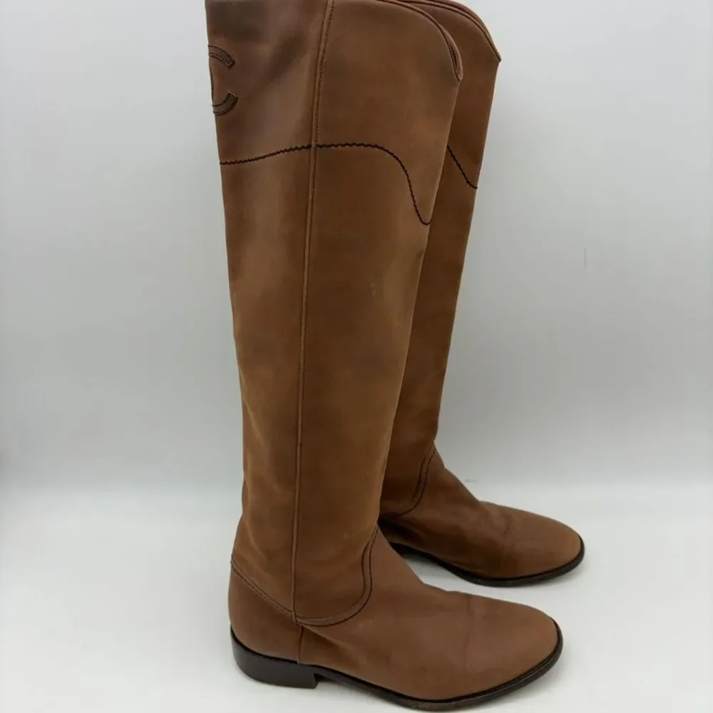 CHANEL Leather Brown Riding Boot